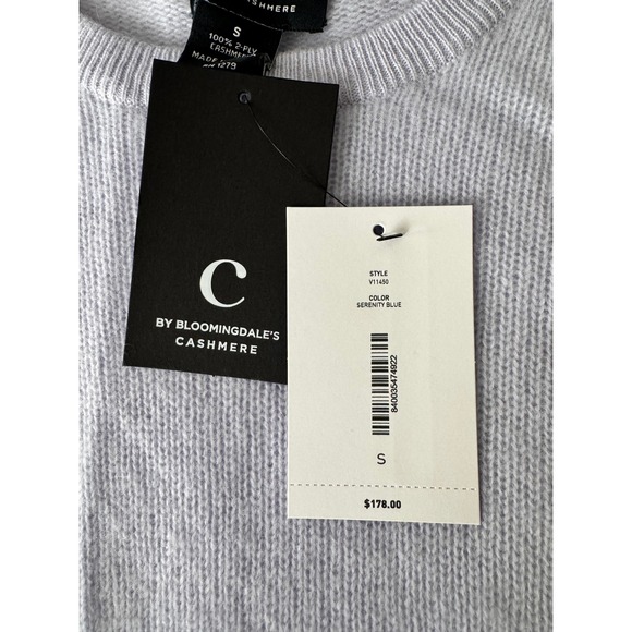 C by Bloomingdale's Womens cashmere‎ Sweater Crewneck SERENITY BLUE COLOR  Small - Picture 7 of 7